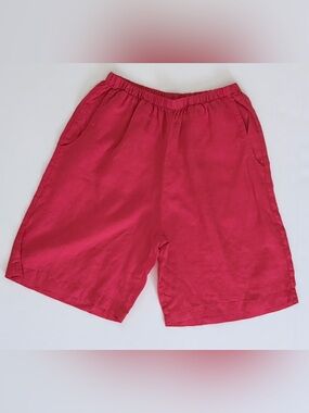 FLAX 100% Linen Pull-On Bermuda Shorts Coral Red Size Small
